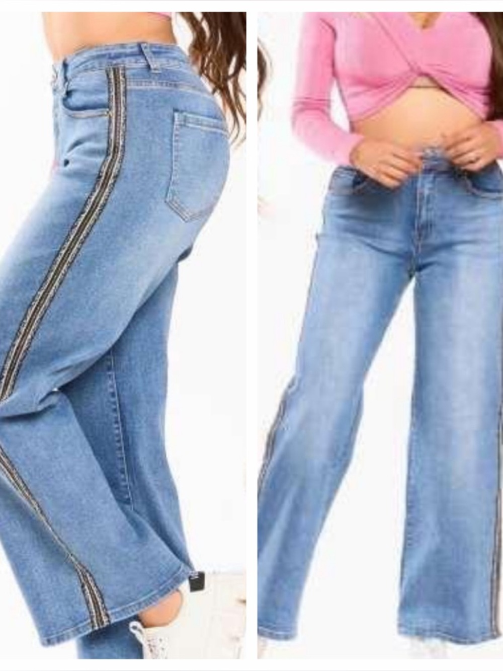 ShopEvelynne Light Blue Wide-Leg Jeans with Side Stripe